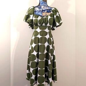 Women's Elegant Fashion Polka Bardot Puff Sleeves Pullover Flare Dress